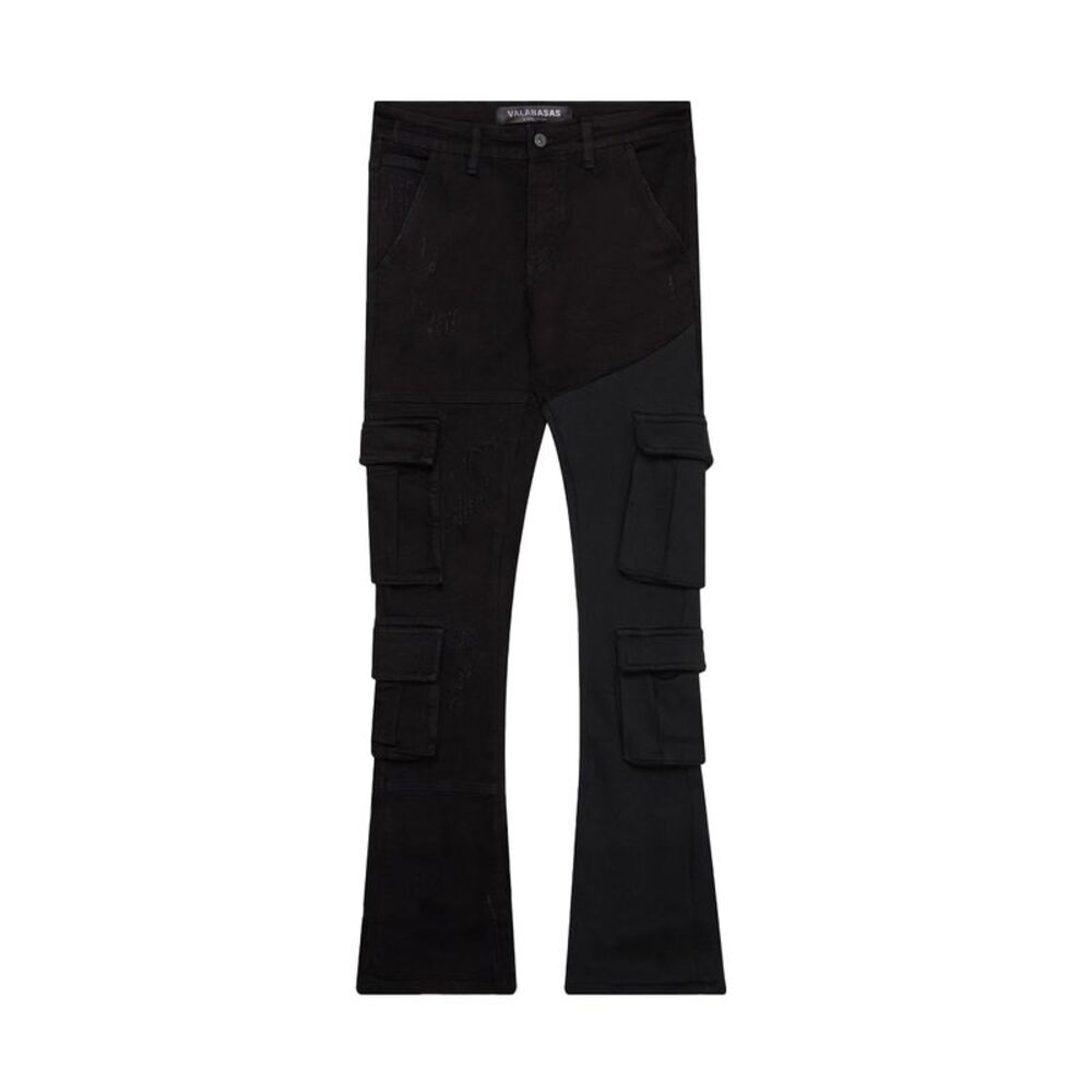 Valabasas Stacked Cargo Pants Yingyang Flare Mens Black VLBSST011